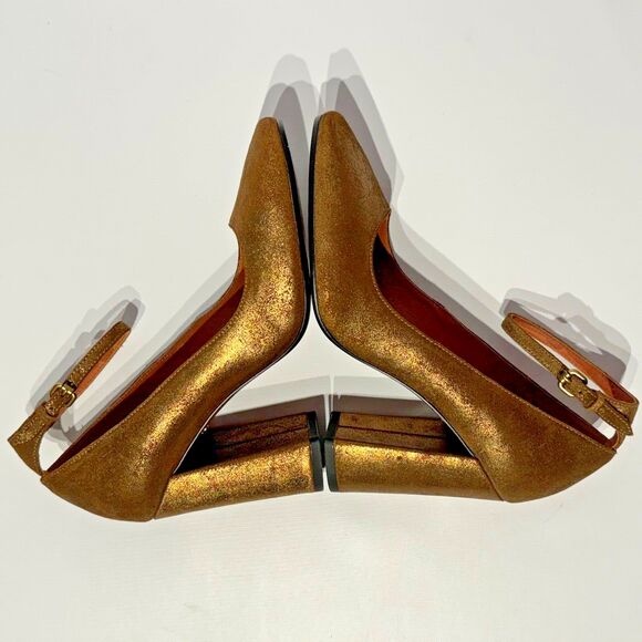 NWOB Coach Gold Metallic Leather Ankle Strap High Heel Pump Women’s Size 6B - Picture 11 of 15